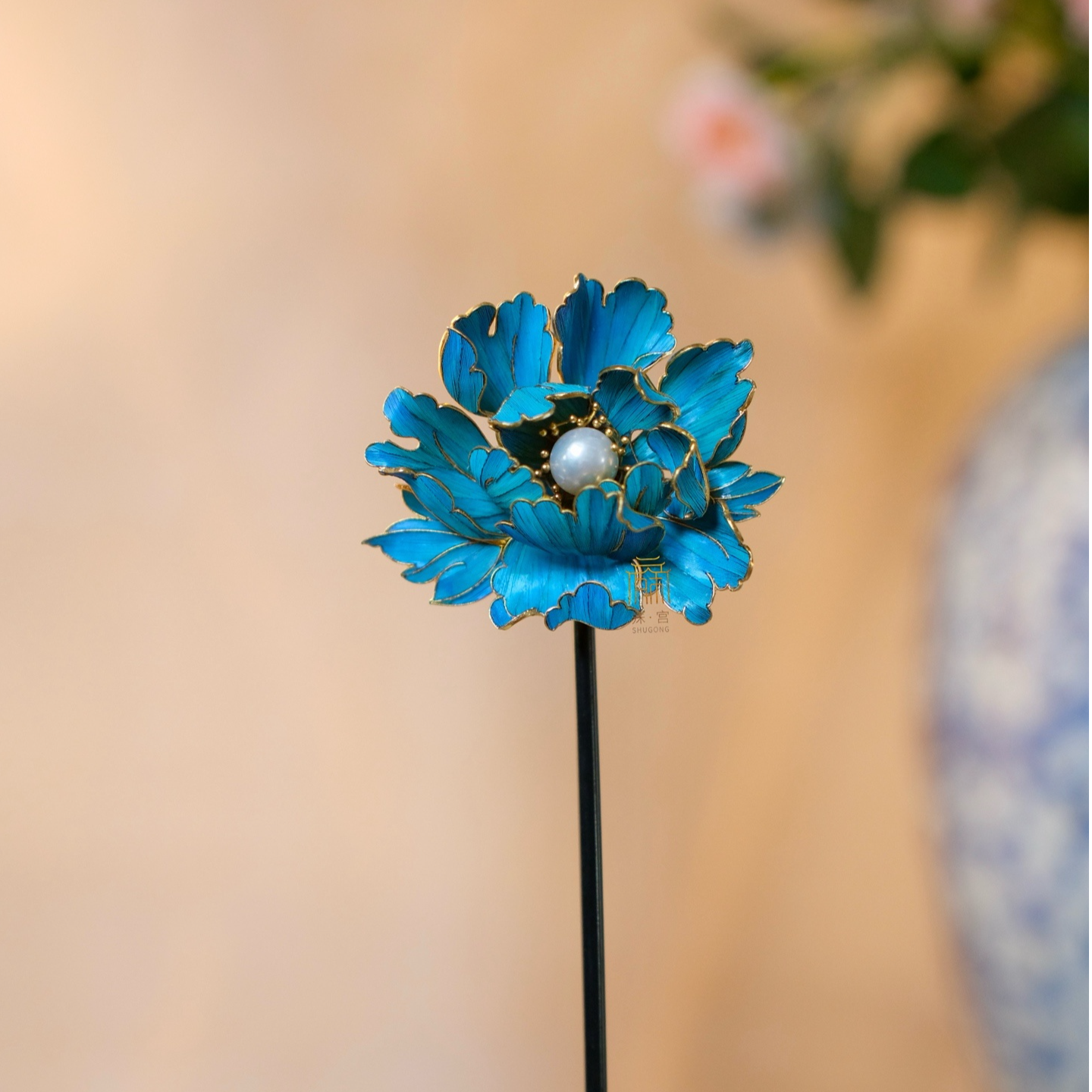 殊宫牡丹花发簪胸针吊坠