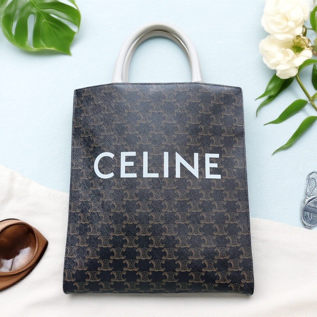 95新 Celine/思琳  老花白色琴谱手提包  1890 9894 