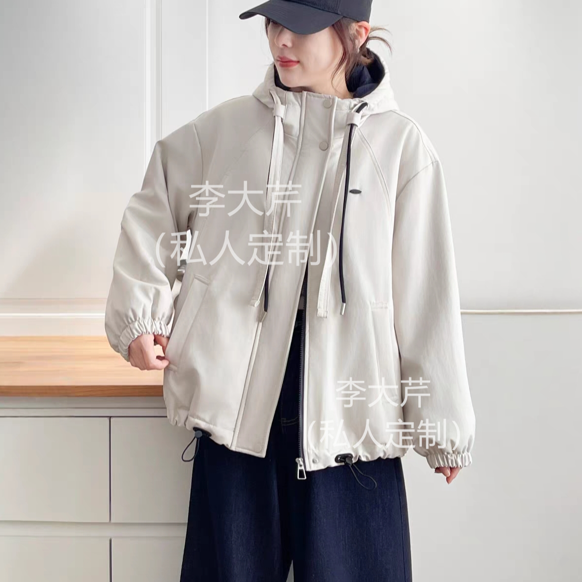 "冲冲热“冲锋衣棉袄外套  一体毛加厚保暖连帽抽绳宽松简约长袖