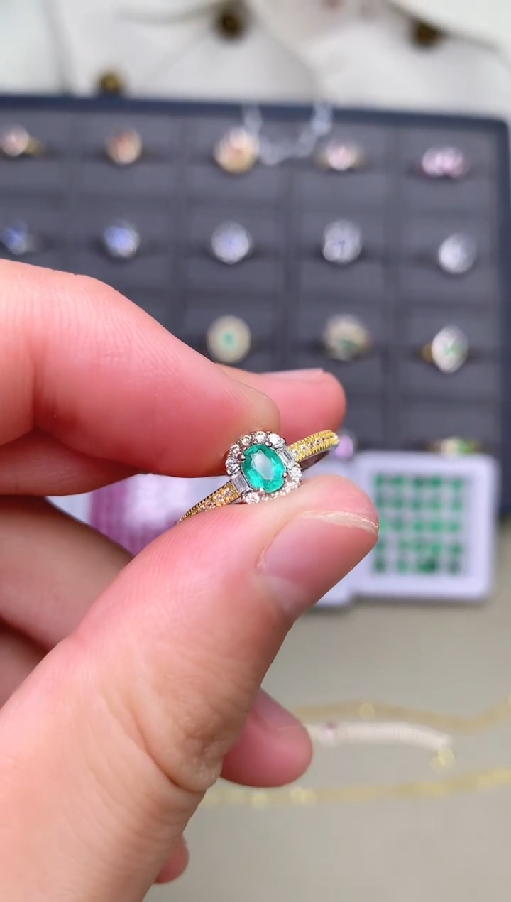 银S925镶嵌戒指祖母绿戒指