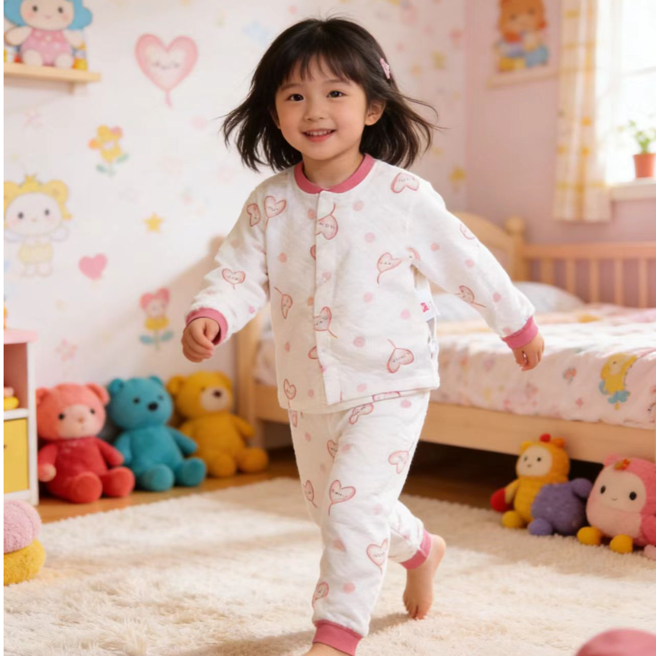 粉色爱心空气棉秋衣套装