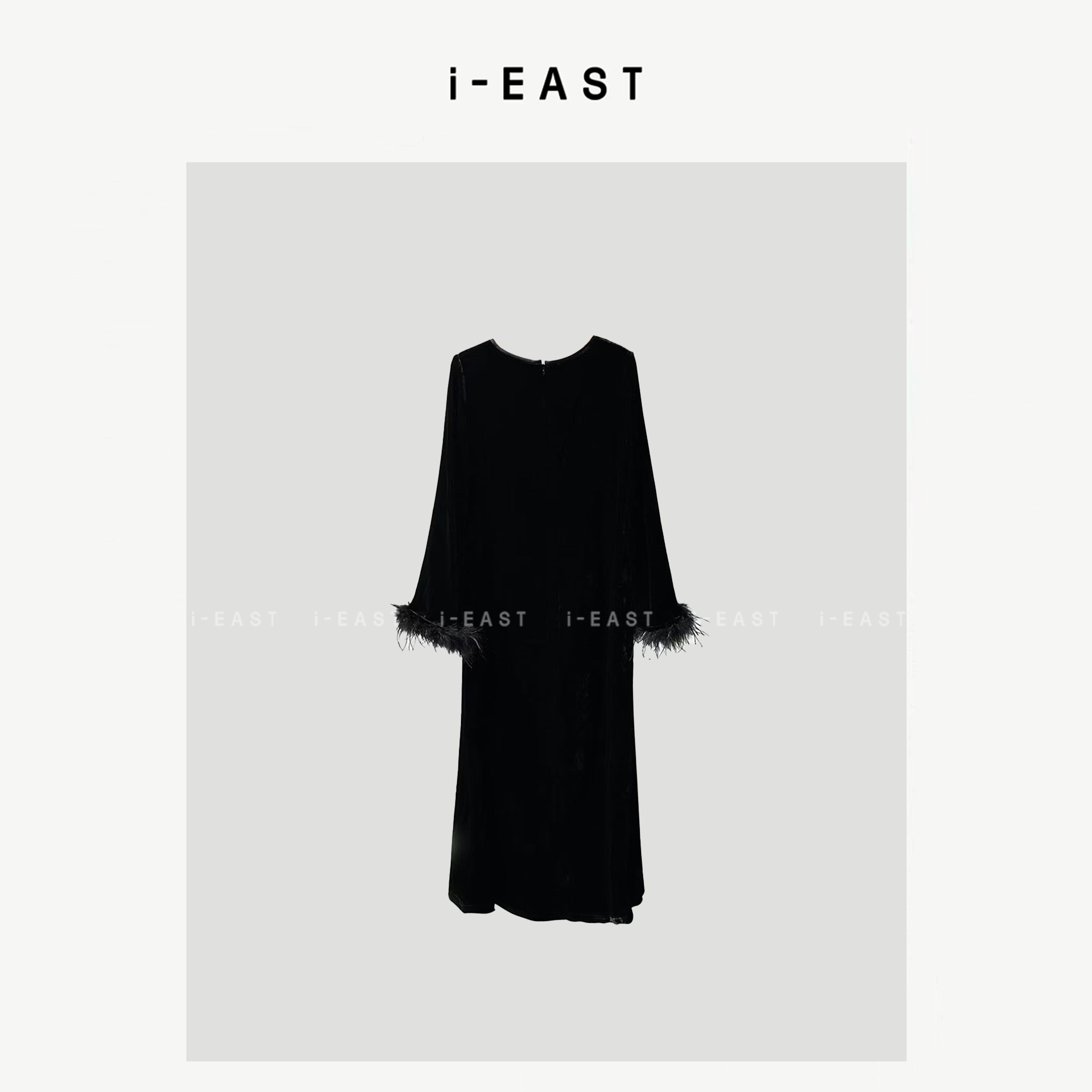 i-EAST 魔女妲己~高级感绒绒袖口毛毛连衣裙-4D Q13009