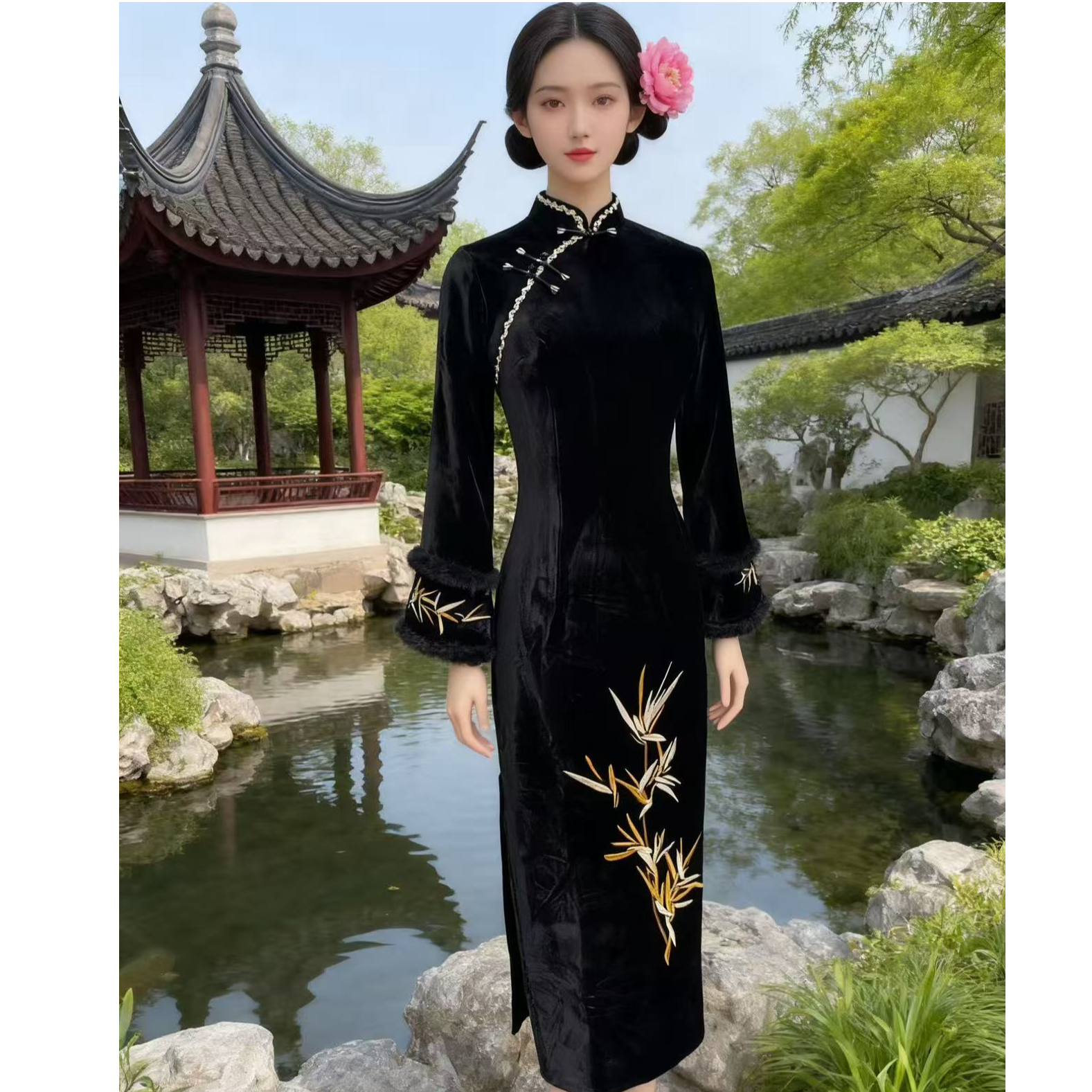 江南春【节节高升】复古新中式旗袍秋冬修身中国风旗袍显瘦气质奢华