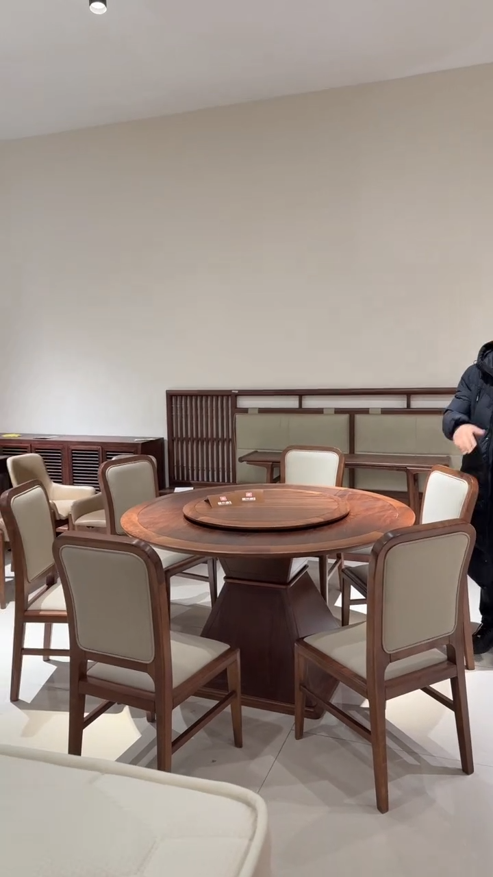 北美黑胡桃（拍下联系客服确认收货时间）转盘餐桌一桌六椅