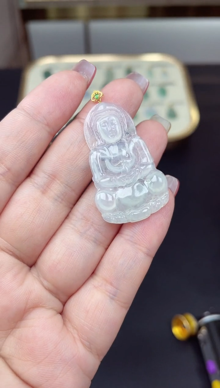 【闪购商品】翡翠挂件18K金镶嵌18K金扣观音多人@@CMT1240-1