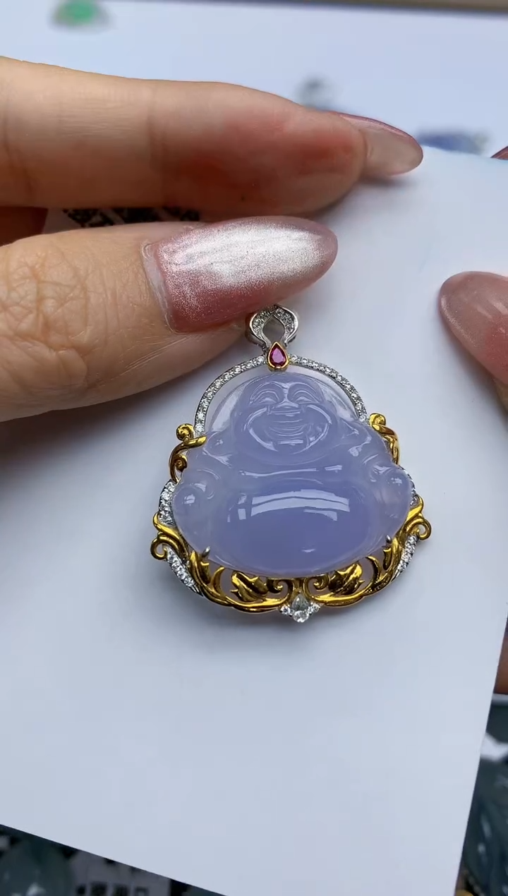 【闪购商品】翡翠挂件18K金镶嵌天然翡翠A货