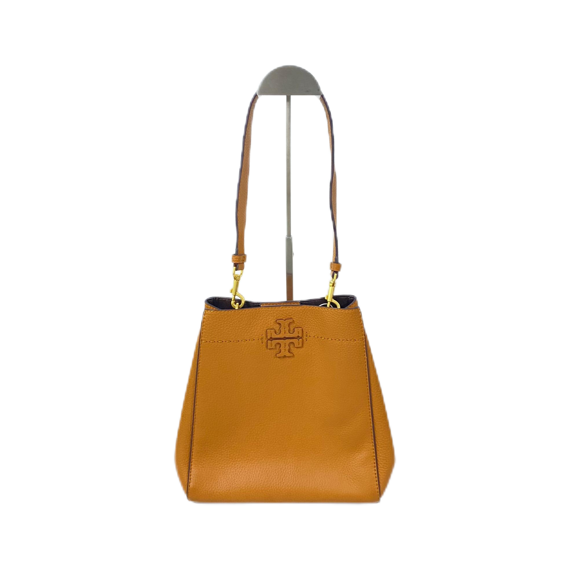 95新 TORY BURCH/汤丽柏琦 棕色全皮水桶包  Y-50228-C