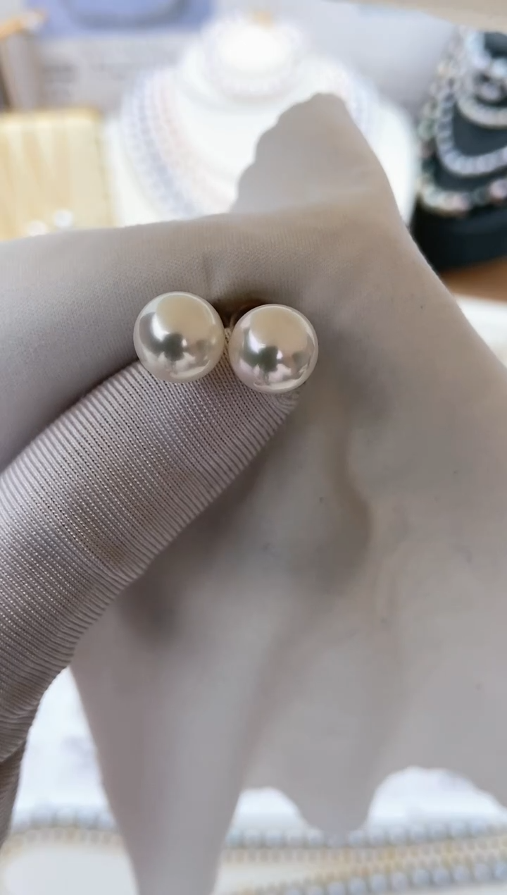 【闪购商品】海水珍珠耳饰18K金镶嵌特选福利8.5-9mm不退不换