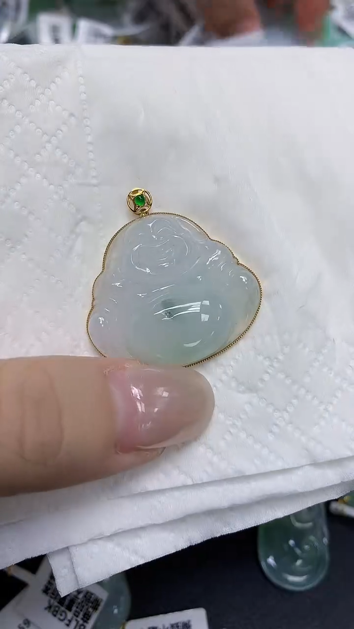 翡翠18K金镶嵌颈饰天然缅甸翡翠A货