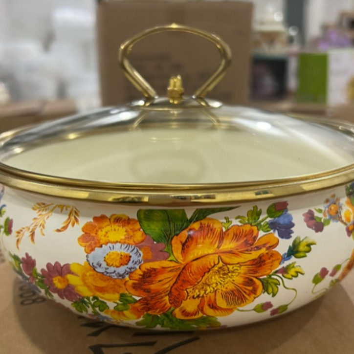 带玻璃盖20公分依兰花搪瓷如意盆