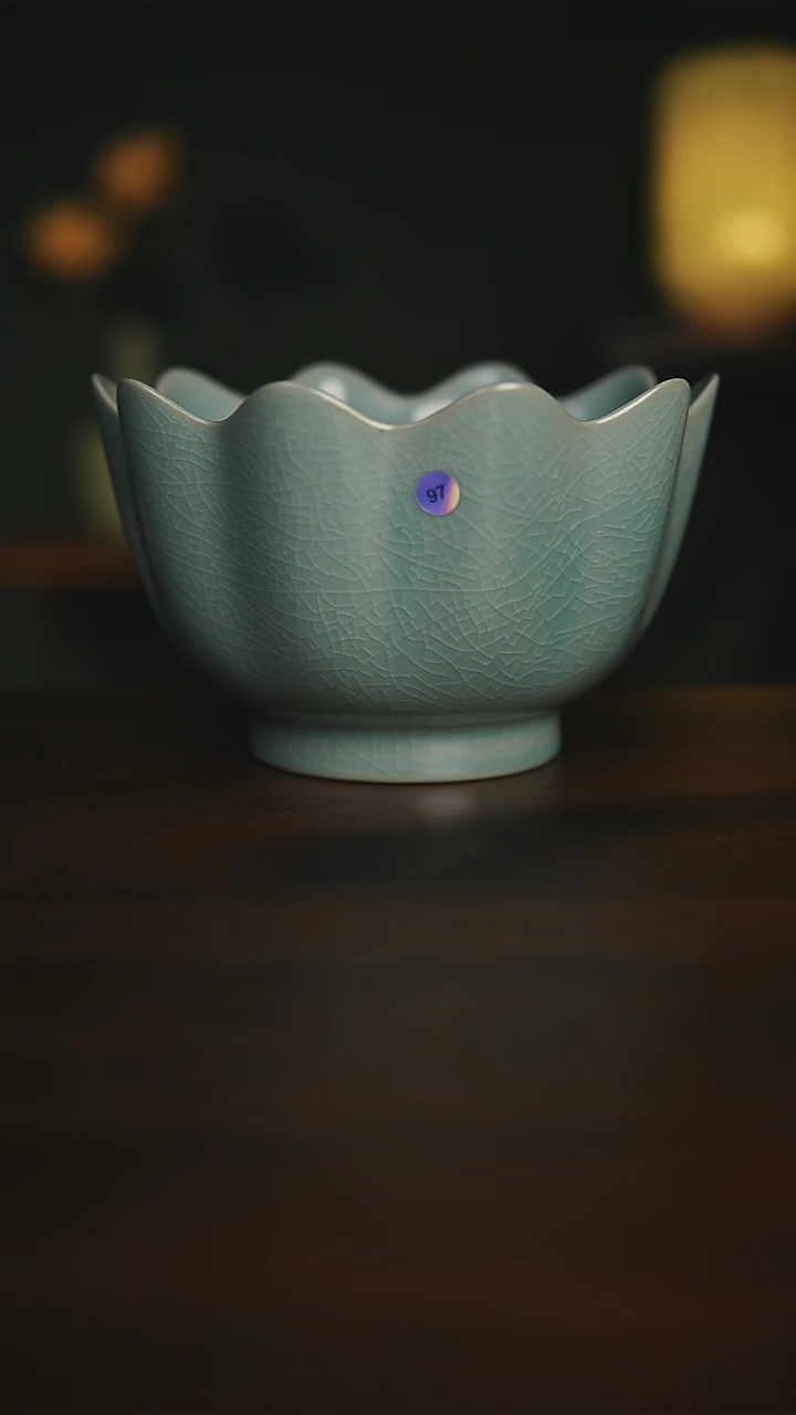 【闪购商品】仿古天青釉 莲花温碗 微瑕97