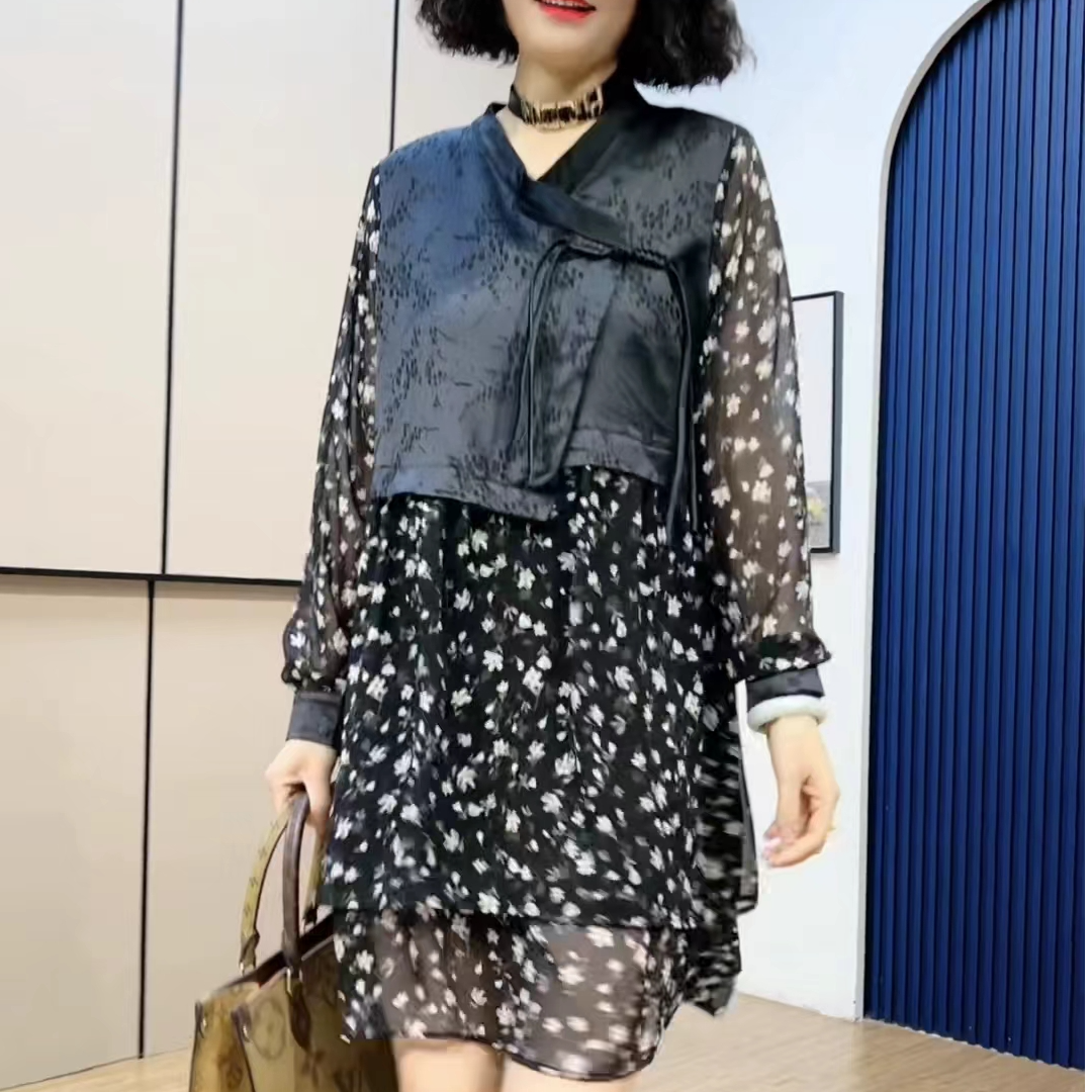  国风假两件连衣裙