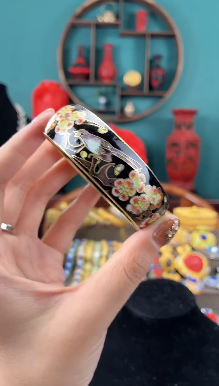 非遗手工景泰蓝开口银蓝镯子