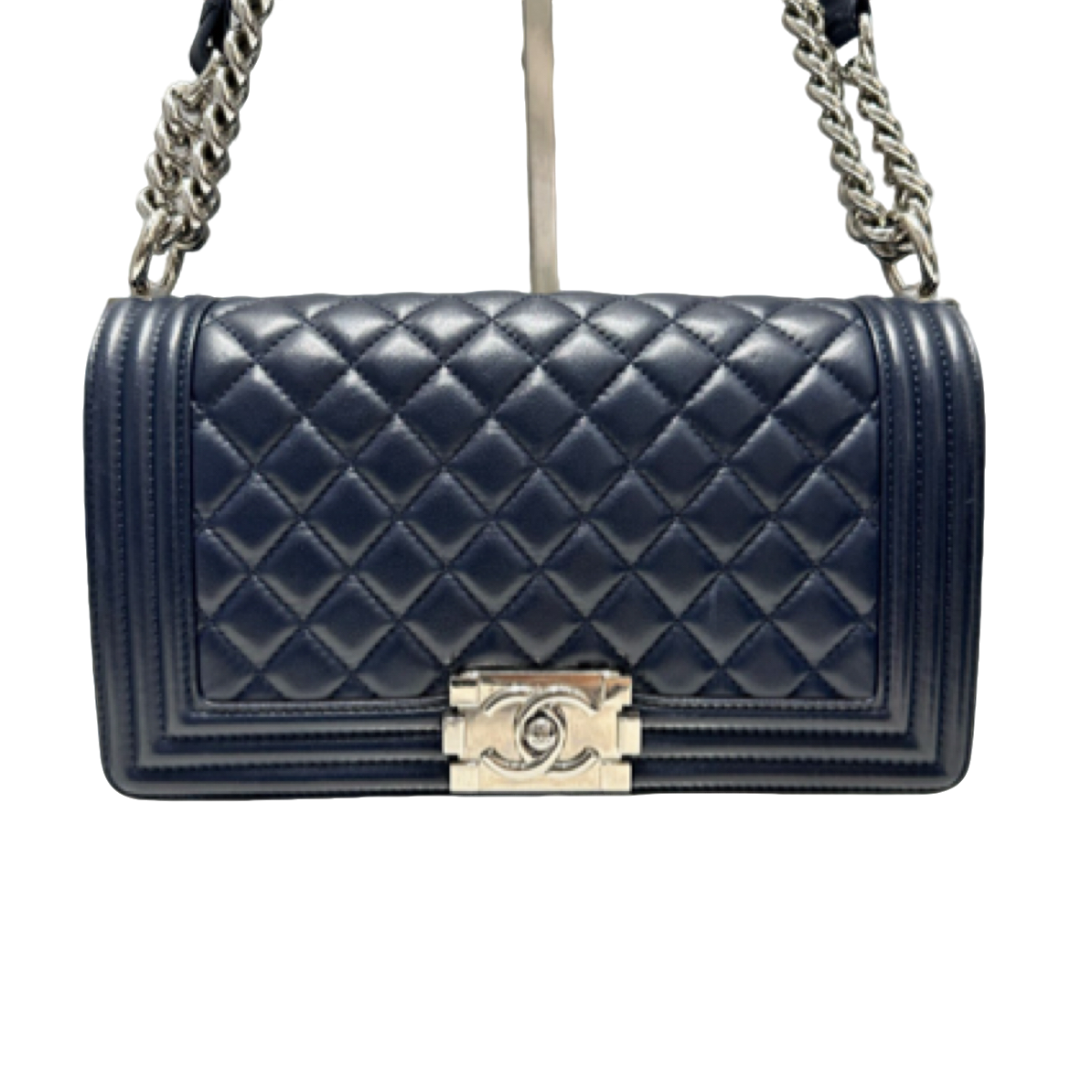 99新 Chanel/香奈儿 宝蓝色银扣leboy中号单肩包腋下包24开无卡