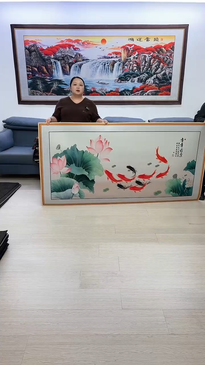 【闪购商品】横款177荷花九鱼图100*200