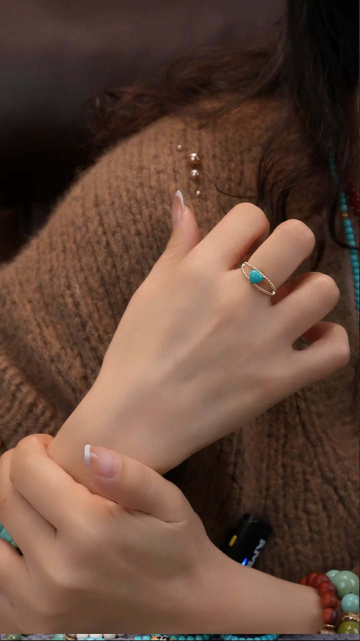 银S925镀金镶嵌绿松石戒指111