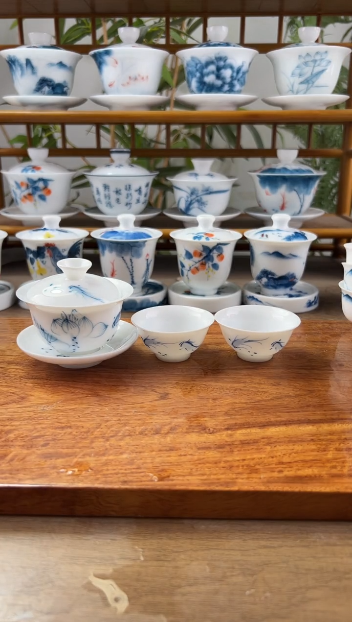 微瑕荷花鱼聚80ml三才+小玉兰杯2个