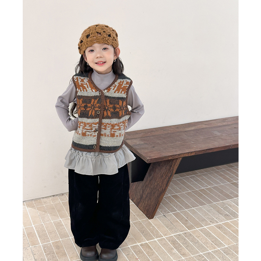 【小梨涡】秋季女童复古针织背心儿童民族风提花马甲坎肩25G173