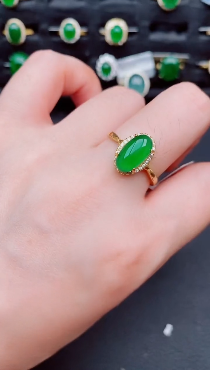 翡翠戒指银S925镶嵌天然a货翡翠146