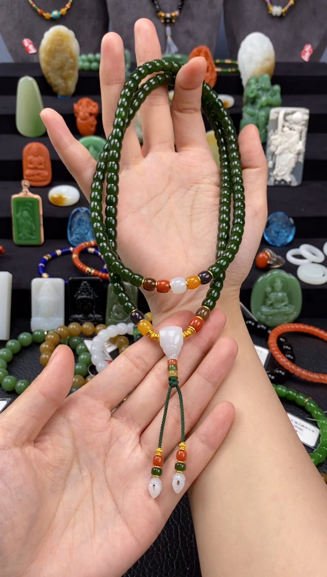 【闪购商品】和田玉-未镶嵌7mmm碧玉极致弧108