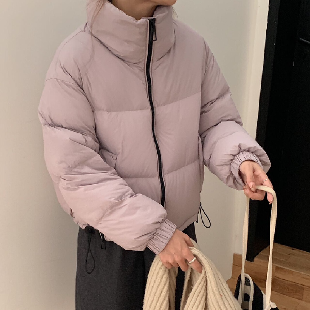 8016#短外套加绒加厚冬季纯色立领百搭保暖韩版羽外套