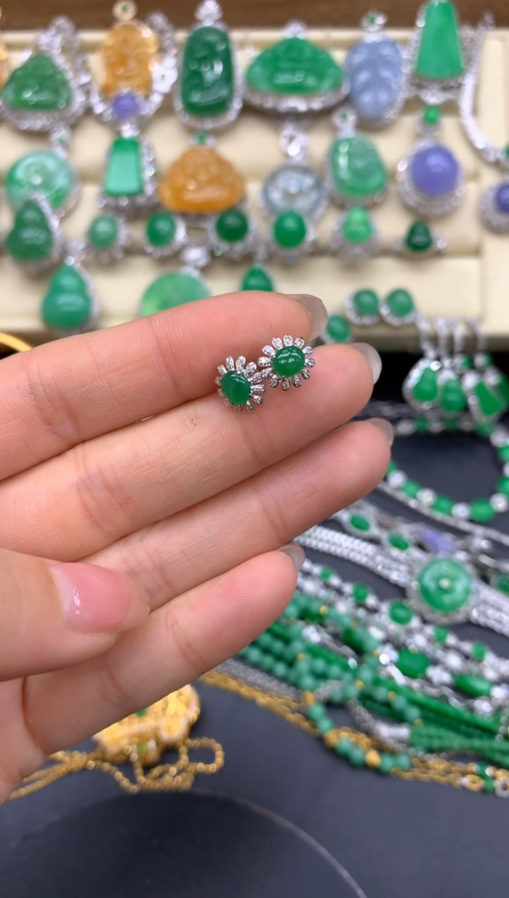 【闪购商品】翡翠耳饰18K金镶嵌150-中国好珍宝