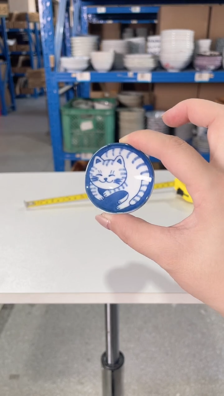 陶瓷2只条纹猫咪筷子架