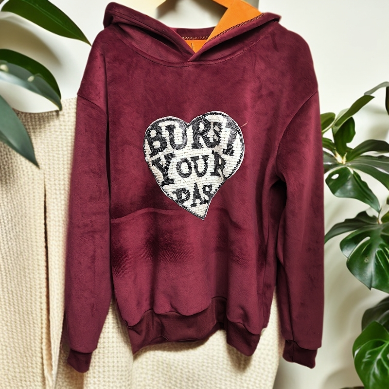 微瑕刺绣印花女字母亮片宽松型卫衣上衣运动加绒加厚女装长袖