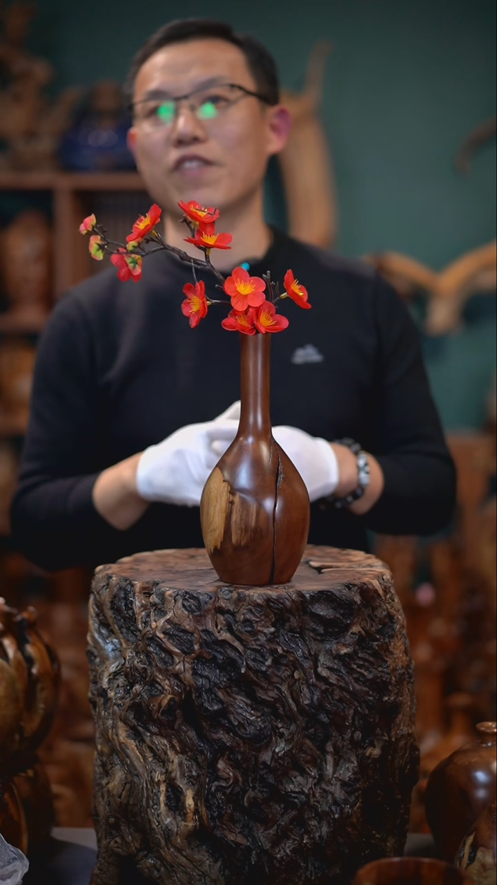 【闪购商品】枣木雷击枣木鹅颈瓶