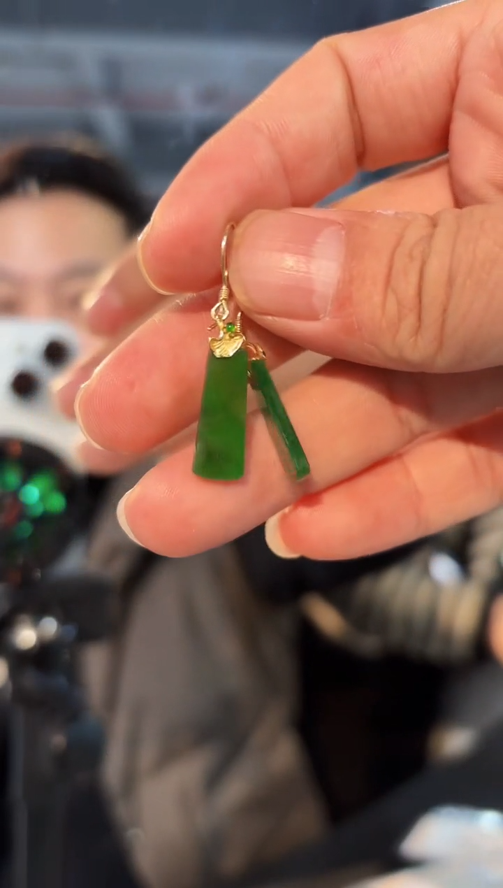 【闪购商品】翡翠耳饰18K金镶嵌缅料A货/支持复检/一件