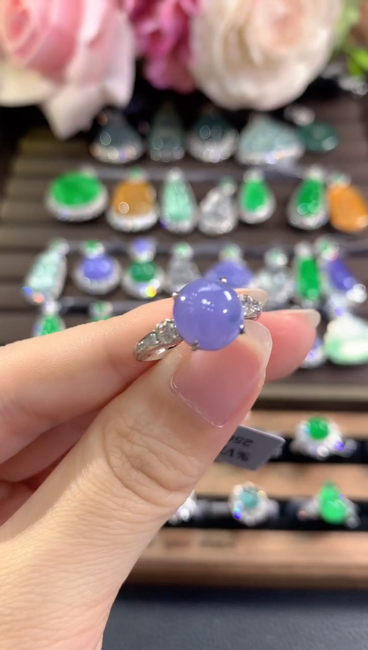 18K金镶嵌戒指翡翠c23紫货有色差