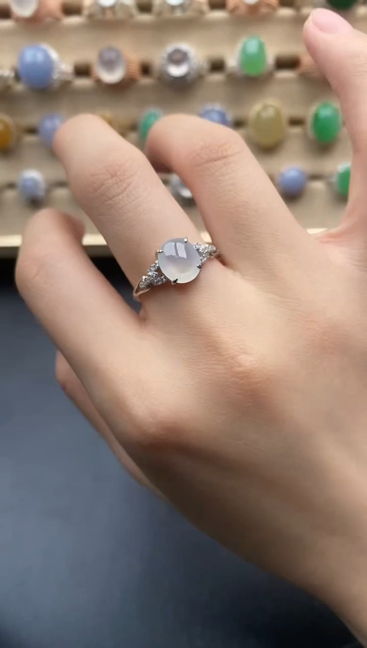 银S925镶嵌戒指翡翠一物一证一礼盒