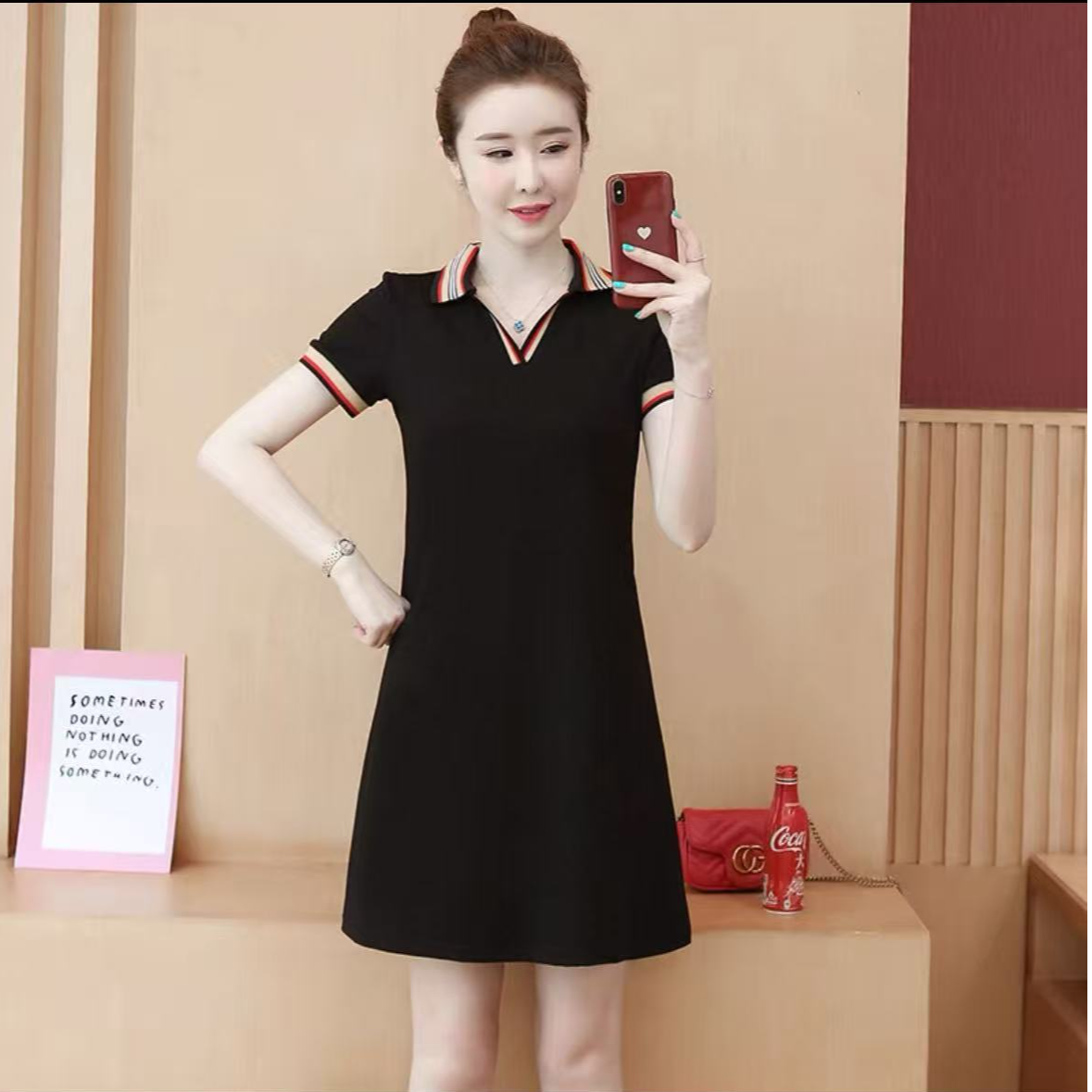 8277-高尔夫女孩（黑色）翻领polo连衣裙