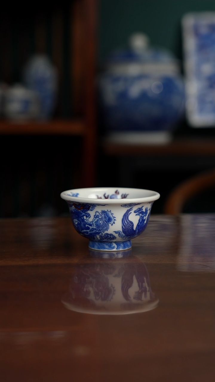 自成堂柴窑 龙凤压手杯