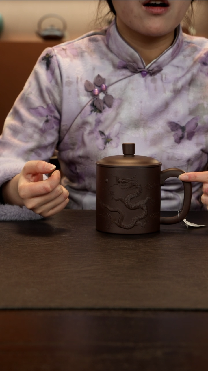 【闪购商品】紫砂茶杯直播福利储立强老紫泥祥龙盖杯450cc