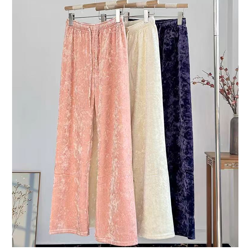 桃雾~新国风加绒加厚钻石绒松紧腰百搭休闲窄版直筒裤571