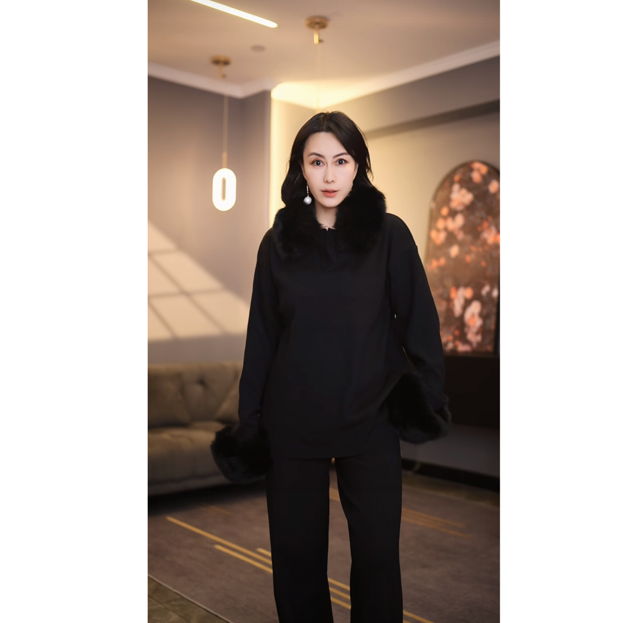 CO29黑色上衣短款连帽冬季毛呢外套均码加绒少女风休闲风
