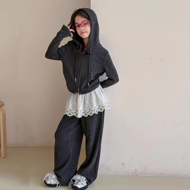 春装套装2025春季新款儿童连帽卫衣洋气时髦假两件直筒裙裤两件套