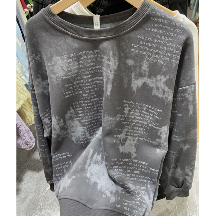 新款S492灰晕染英文圆领卫衣