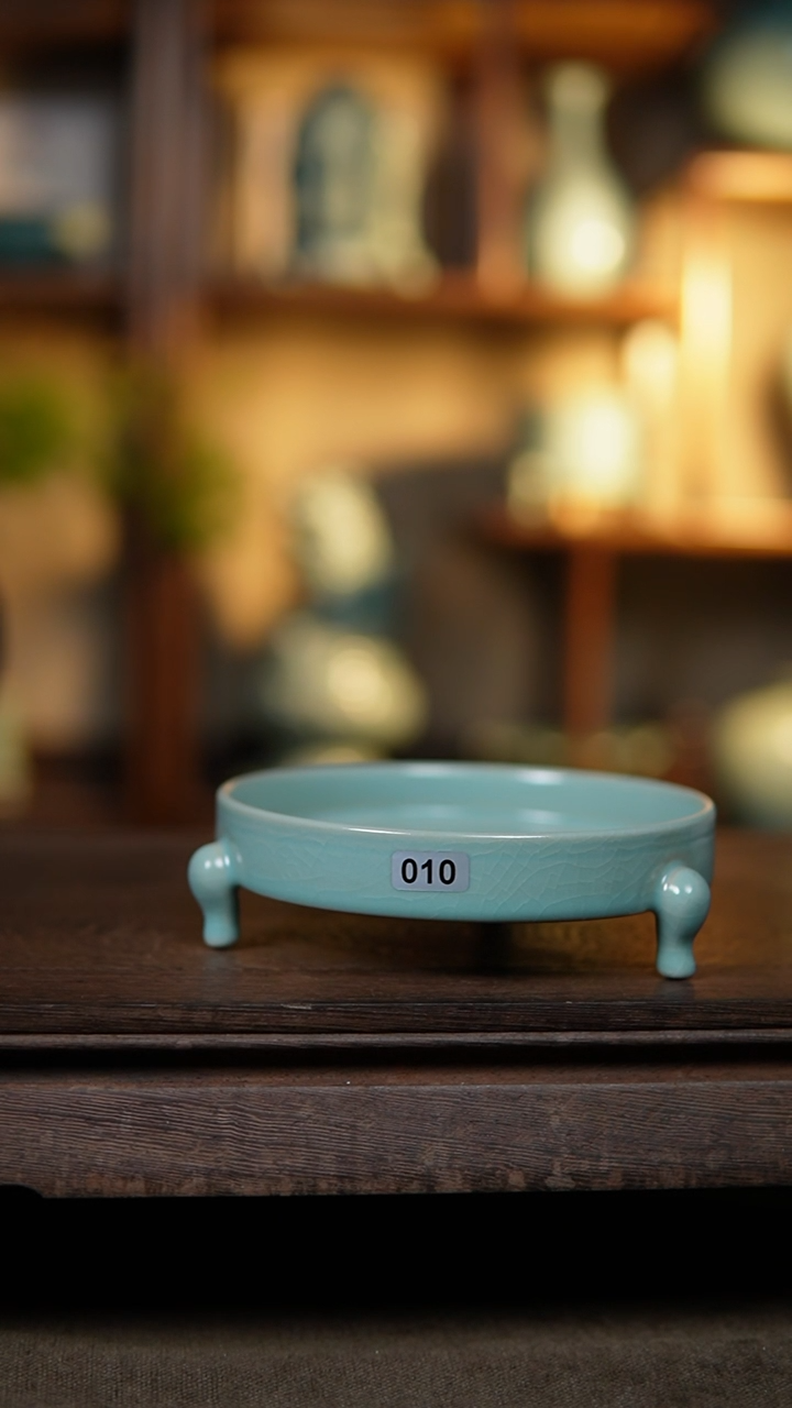 【闪购商品】杯仿古天青纯手工三足笔洗大瑕10