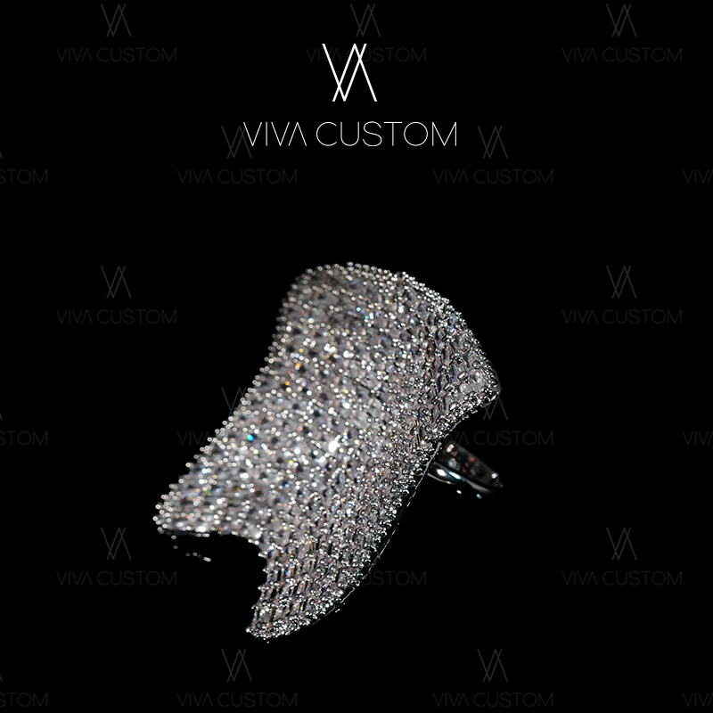 铜合金合成锆石戒指 高奢重工欧美浪花戒指