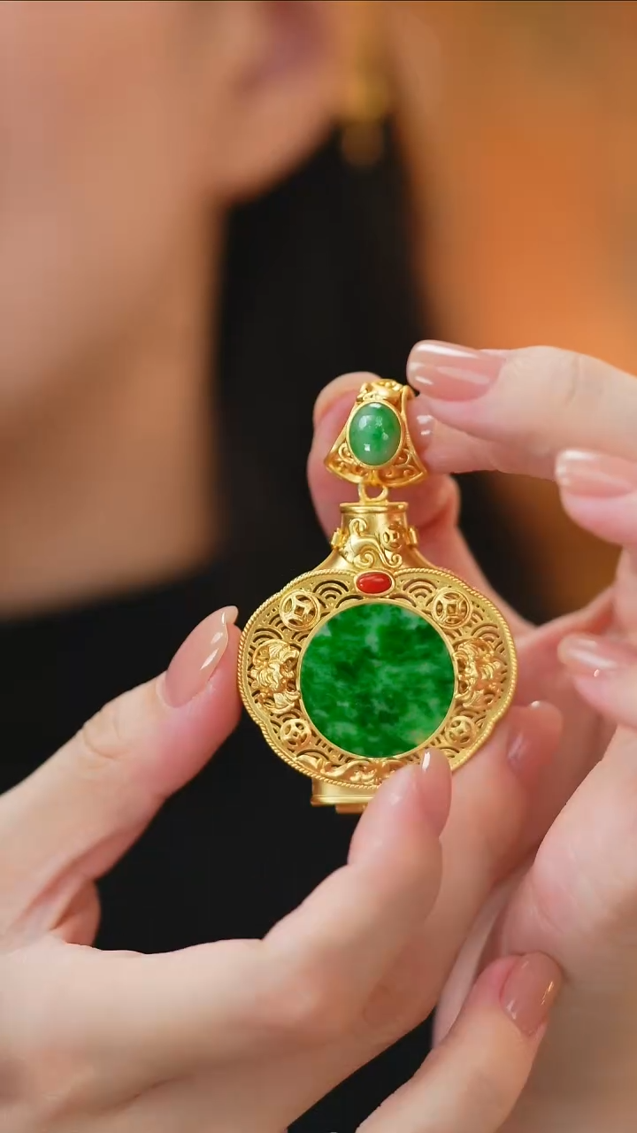 翡翠银S925镶嵌吊坠(不含链)新款