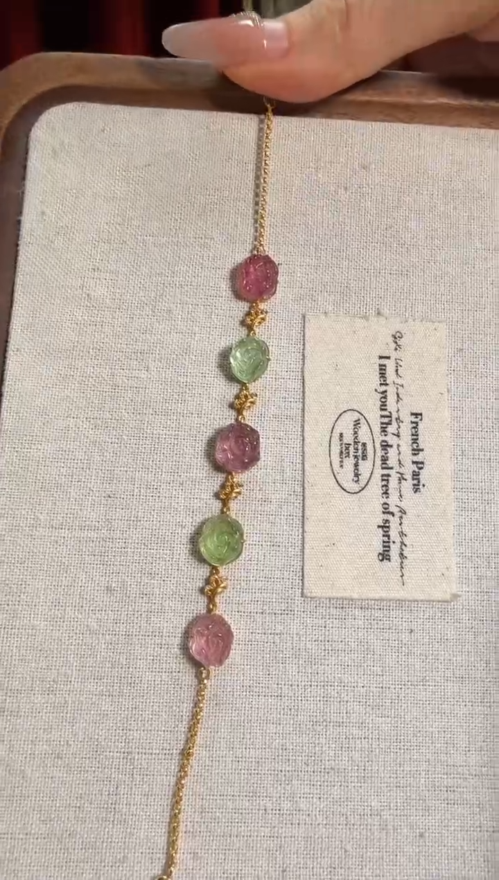 【闪购商品】碧玺手链18K金镶嵌全净多巴胺色花花