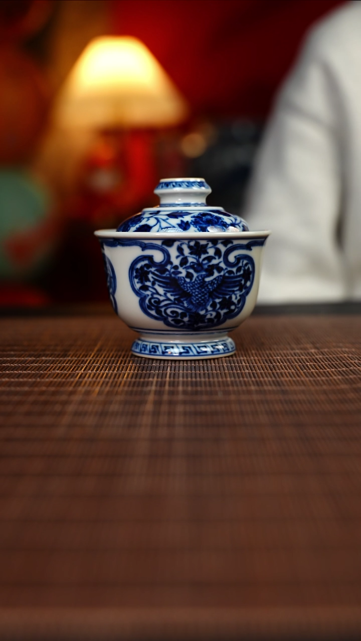 【闪购商品】杯元黛工坊开窗凤凰卢雁元宝盖碗120CC