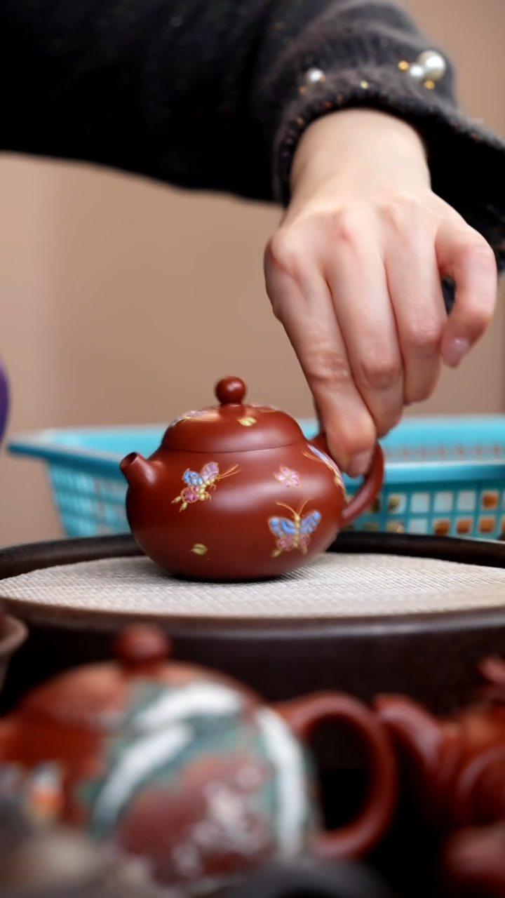 茶壶紫砂朱泥文旦珐琅彩蝶恋花