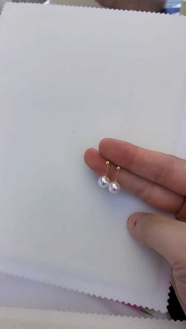 18K金镶嵌饰品海水珍珠7-8短款耳线