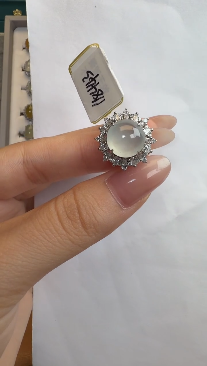 银S925镶嵌戒指翡翠通体925银镶缅甸A货翡翠戒指