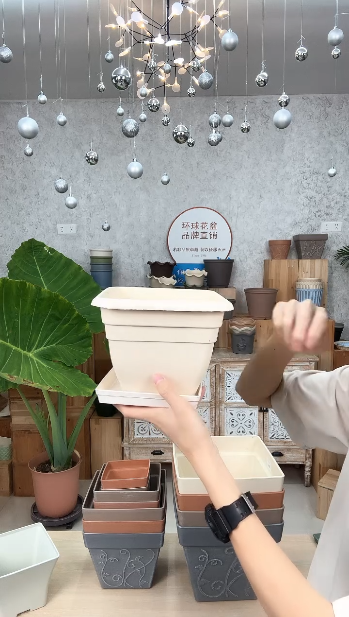 艾拉20方盆白色5只装 配西红柿方盆白色托盘5只 