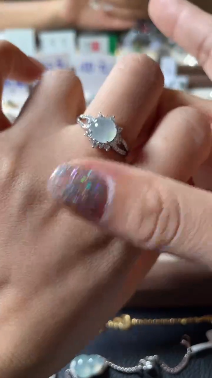 翡翠戒指银S925镶嵌缅甸天然A货翡翠