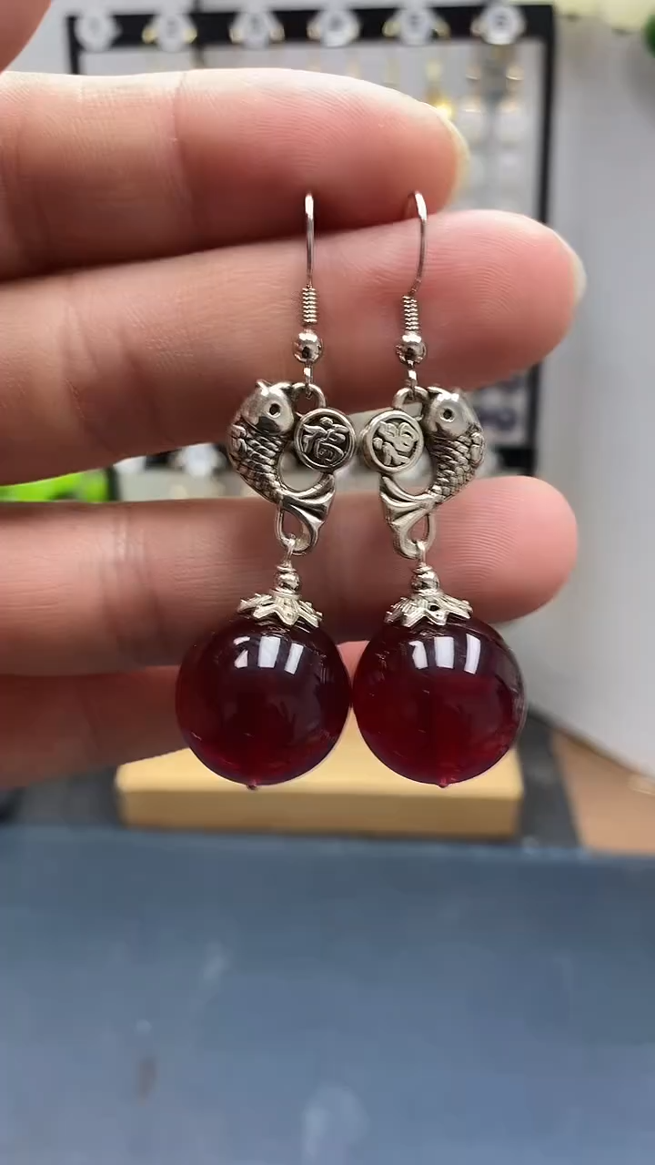 血珀银S925镶嵌耳饰尺寸18mmQ3